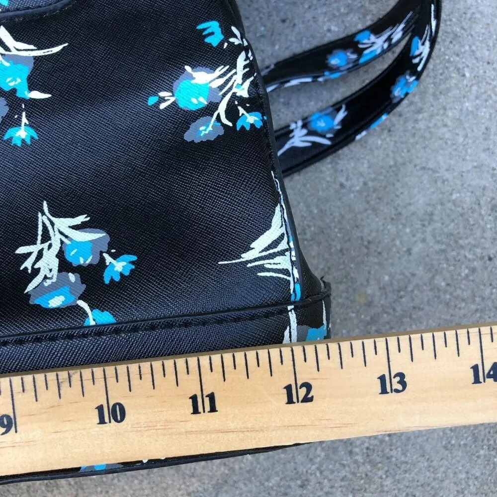 Faux Leather Purse Shoulder Top Handle Bowling Bag Black Floral 3 Compartment​​ - Picture 14 of 16